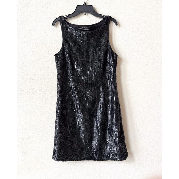 All Saints Black Sequin Mini Dress Size 6 Hand Embellished Sleeveless Beaded - Picture 3 of 6
